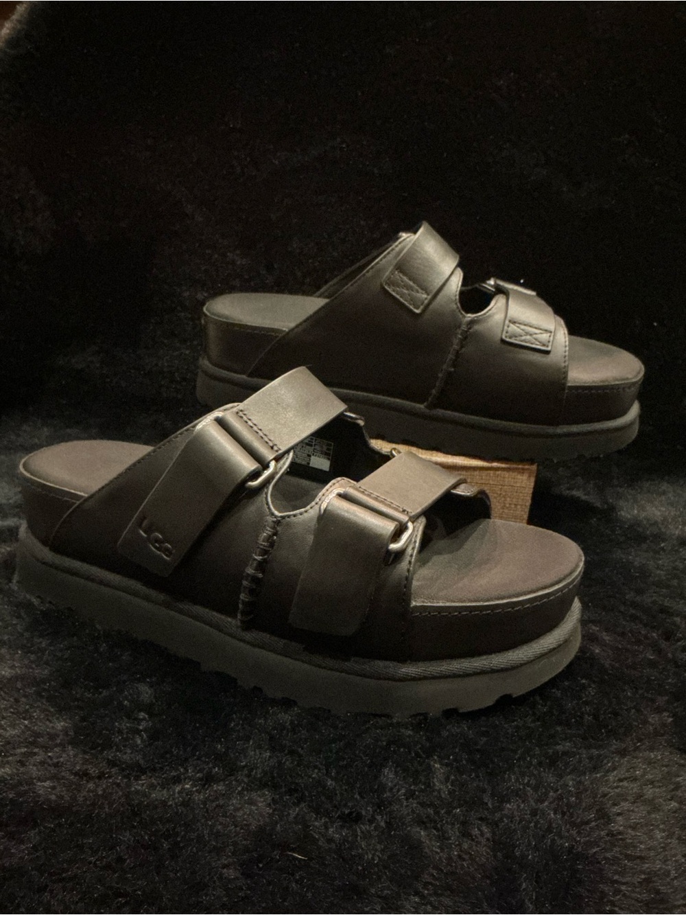 UGG Goldenstar Women’s Black Double-Strap Slide Sandals Size 8.5